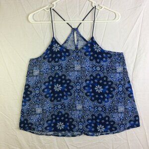 No Boundaries Top Spaghetti Strap L Blue Paisley Print Rayon Razor Back